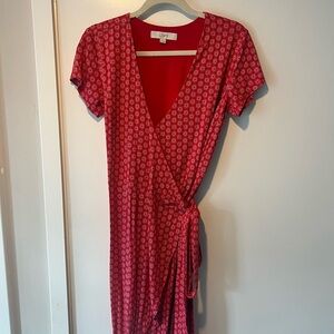 LOFT Patterned Red Midi Dress